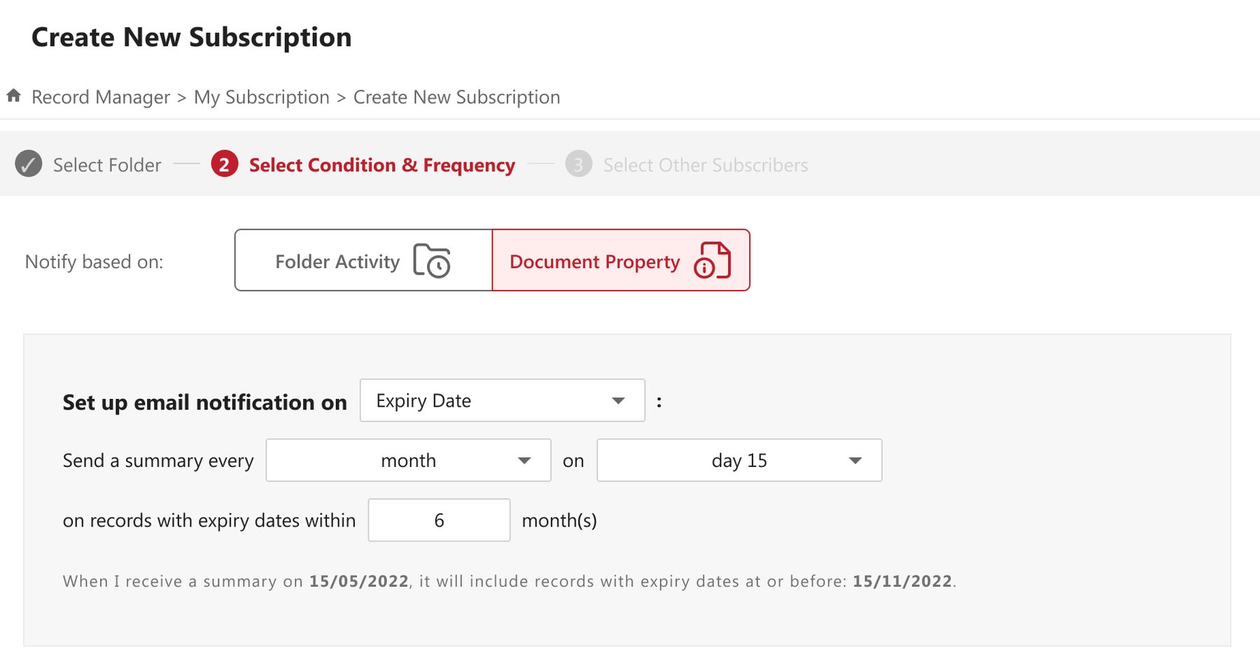 The final setup with the recurring toggle removed, and the plain-language summary line under the settings